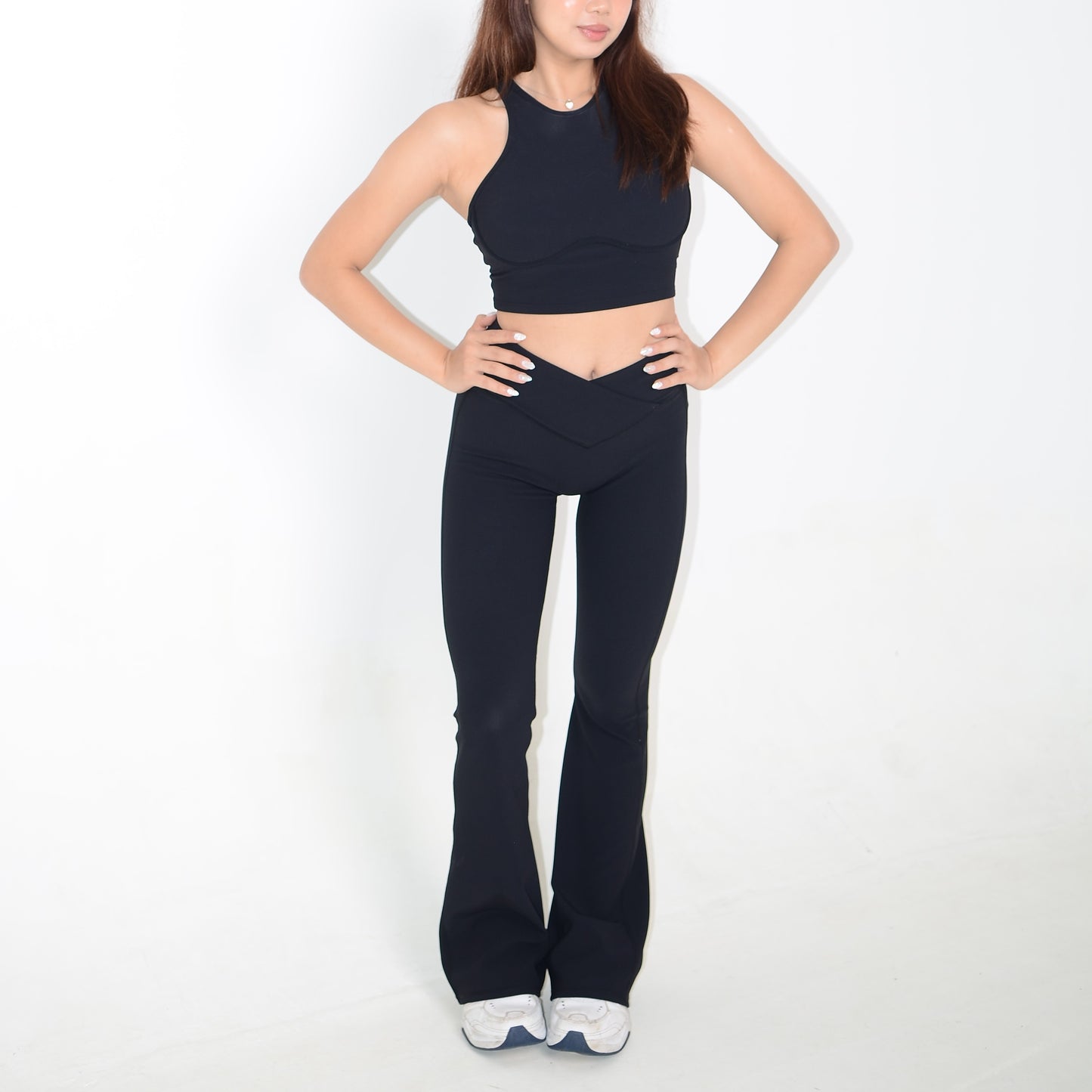 Black Halter Top + Bell Bottoms Set