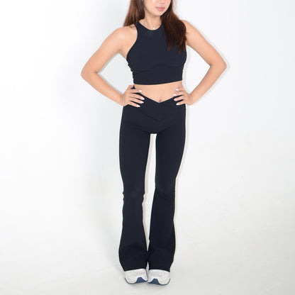 Black Halter Top + Bell Bottoms Set