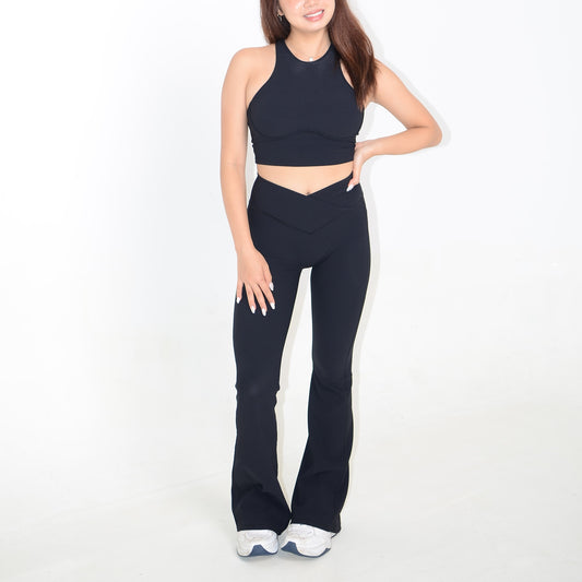 Black Halter Top + Bell Bottoms Set